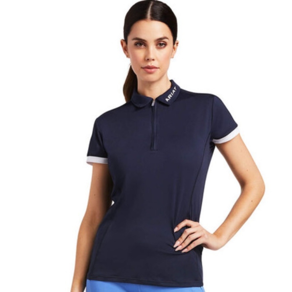 ARIAT 1/4 ZIP SS NAVY POLO - LADIES POLO